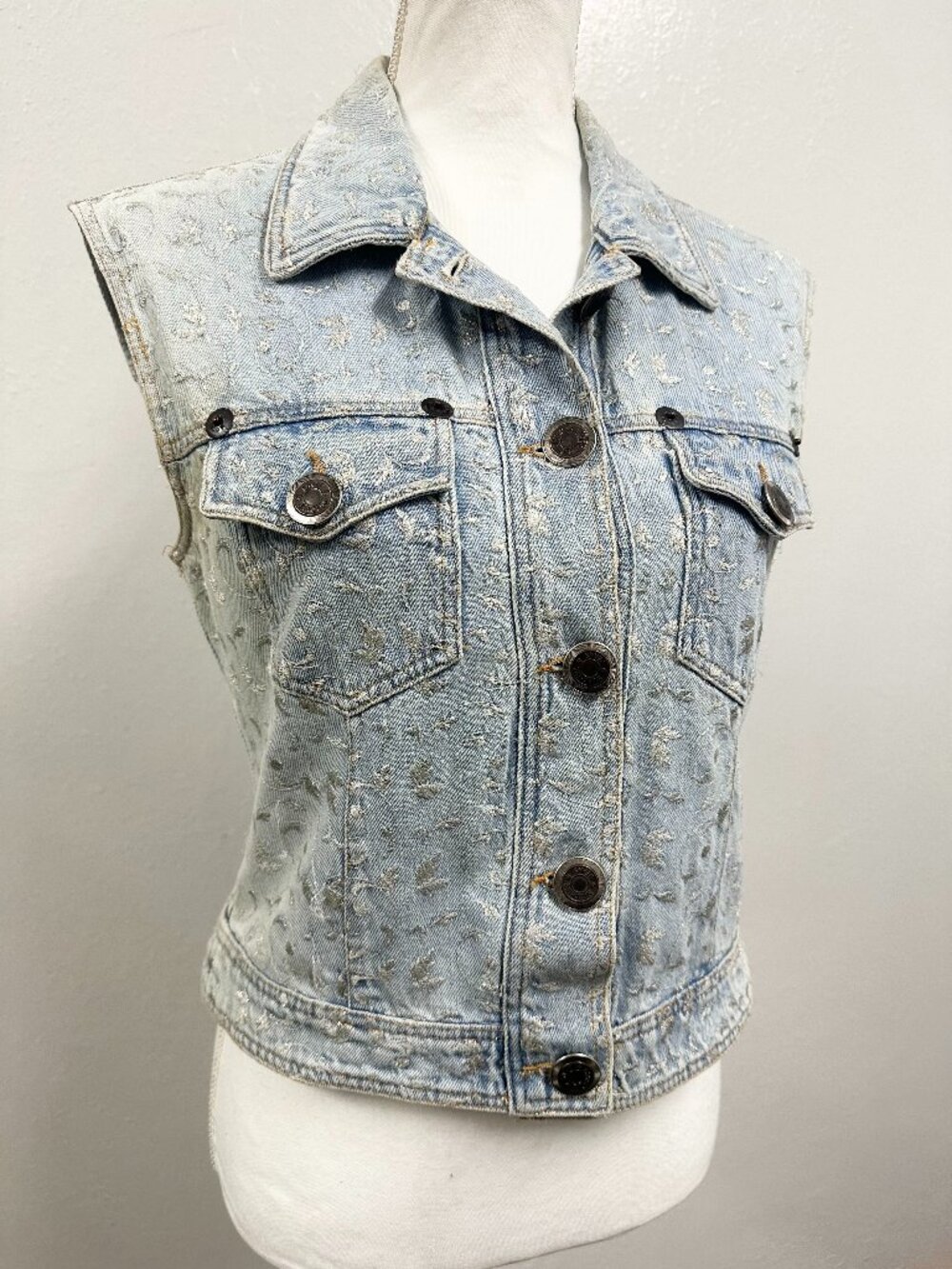 Vintage Moschino Jeans Couture Floral Embroidered Denim Vest Made In Italy